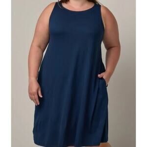 WOOL& Sz XL Long Merino Wool Navy Marine Sleeveless Tank Dress Camellia